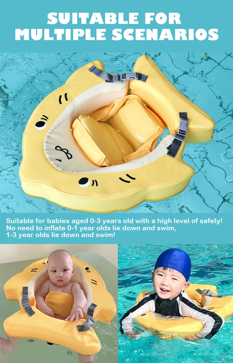 Non-Inflatable EPE Foam (Pearl Foam) Swim Trainer | Baby Swim Float (6-36 Months) | Adjustable & Puncture-Proof | Pool & Beach Safety Ring | Lovely Shark Design | Toddler & Infant Swim Aid (Blue/Yellow)