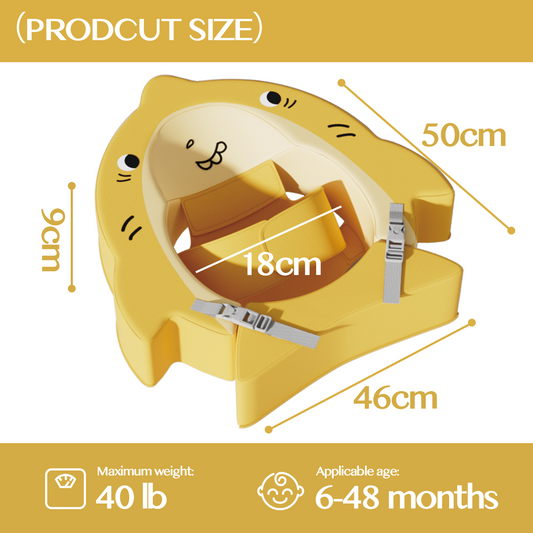 Non-Inflatable EPE Foam (Pearl Foam) Swim Trainer | Baby Swim Float (6-36 Months) | Adjustable & Puncture-Proof | Pool & Beach Safety Ring | Lovely Shark Design | Toddler & Infant Swim Aid (Blue/Yellow)