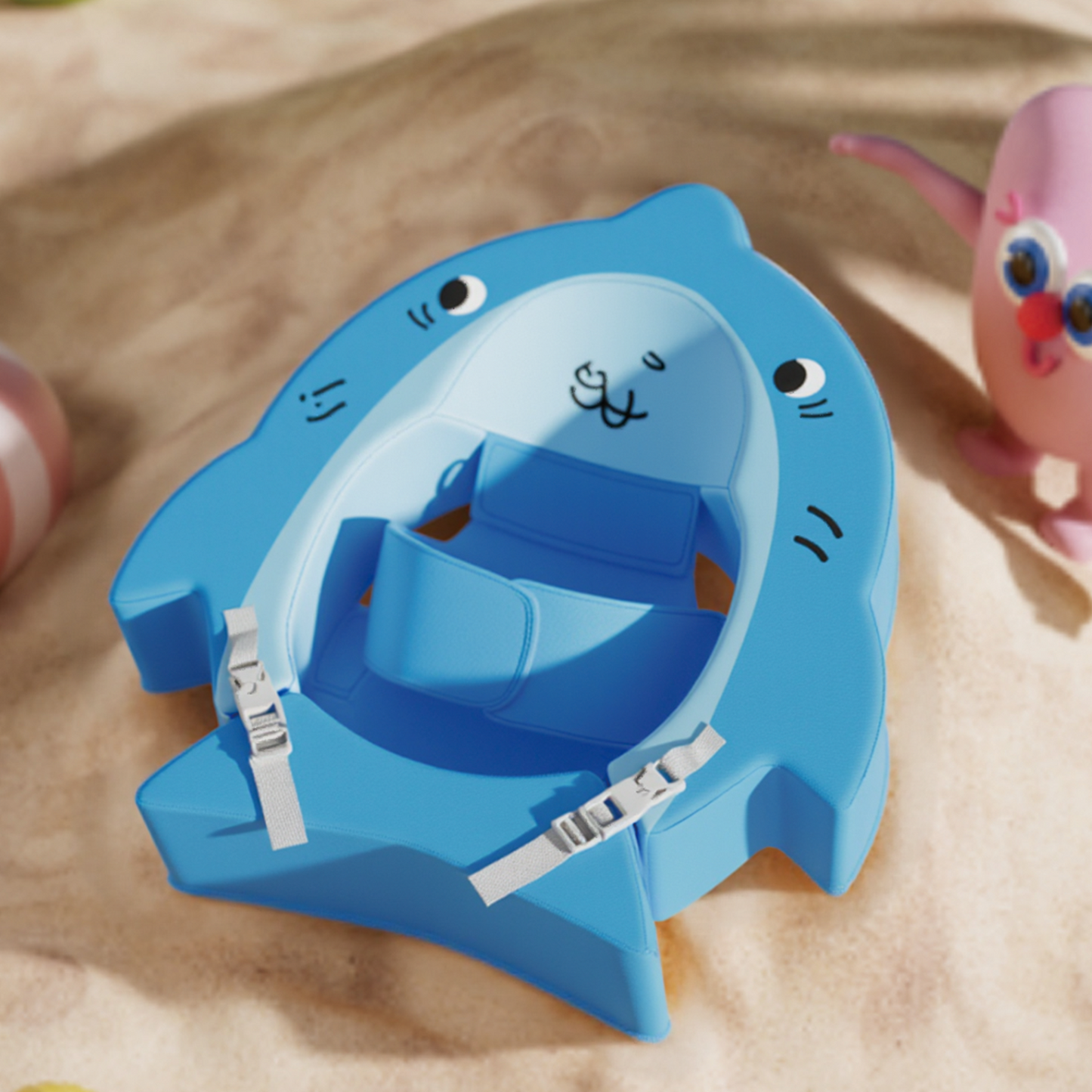 Non-Inflatable EPE Foam (Pearl Foam) Swim Trainer | Baby Swim Float (6-36 Months) | Adjustable & Puncture-Proof | Pool & Beach Safety Ring | Lovely Shark Design | Toddler & Infant Swim Aid (Blue/Yellow)
