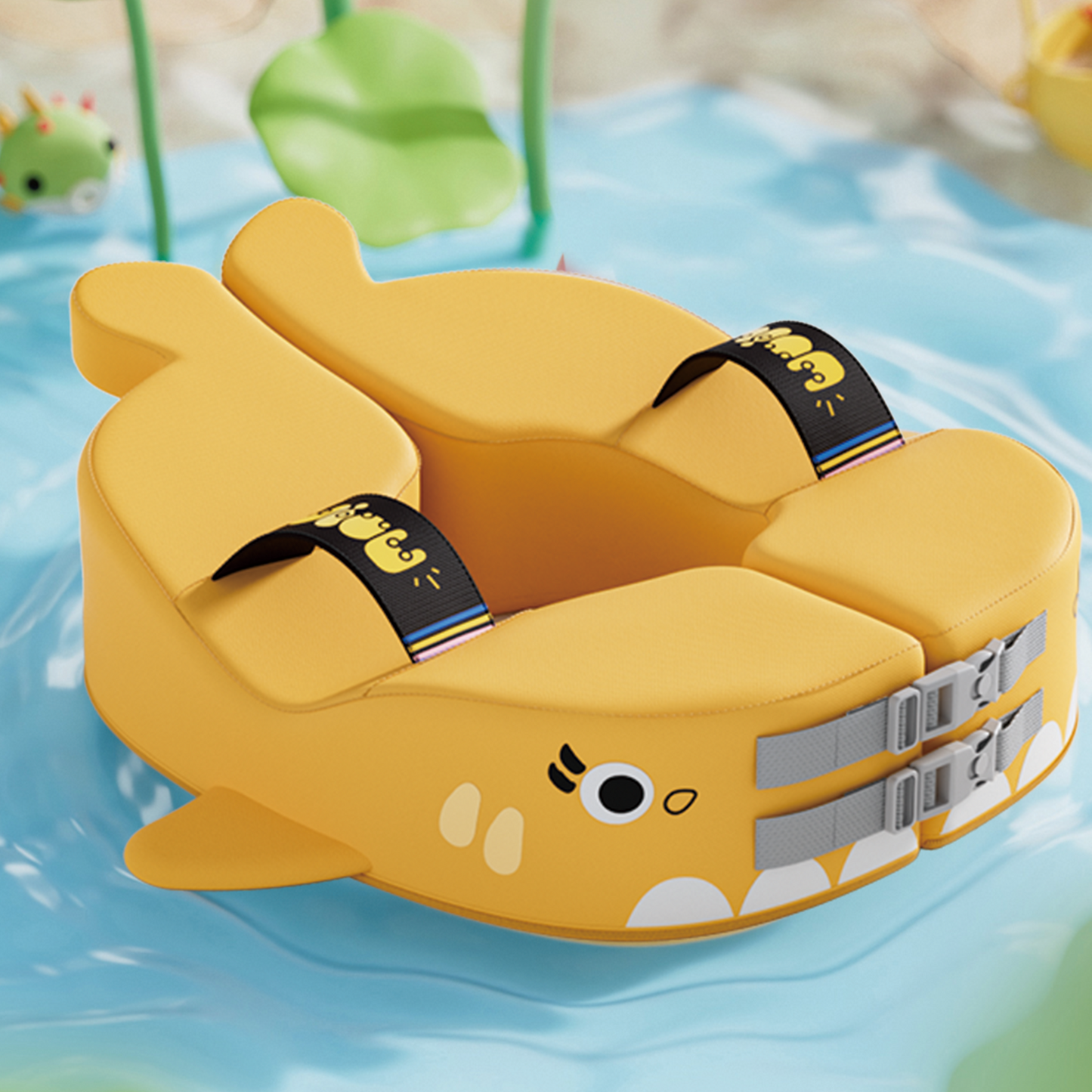 Non-Inflatable Baby Swim Float | Premium EPE Foam Swim Trainer with Neck Support | Puncture-Proof & No-Tip Safety Design | for Infants & Toddlers in Pool & Bathtub (Blue/Yellow)