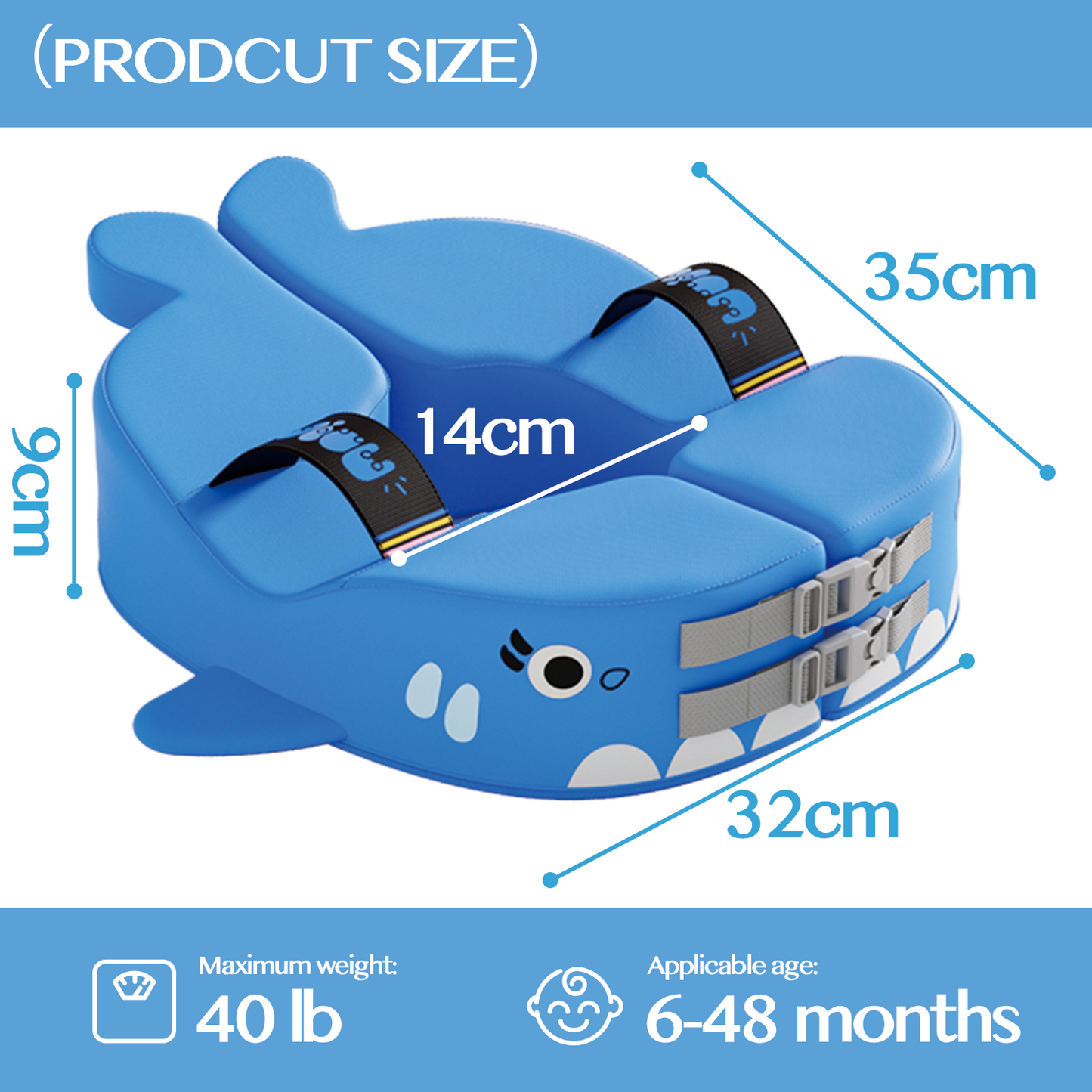 Non-Inflatable Baby Swim Float | Premium EPE Foam Swim Trainer with Neck Support | Puncture-Proof & No-Tip Safety Design | for Infants & Toddlers in Pool & Bathtub (Blue/Yellow)