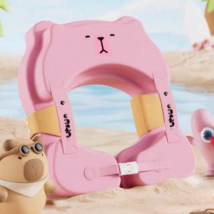Non-Inflatable Baby Swim Float | Brown & Pink Cartoon Design | Puncture-Proof & No-Tip Safety Design | For Ages 1-6