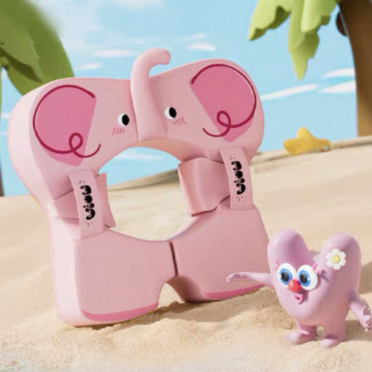 Non-Inflatable Baby Swim Float | Yellow & Pink Cartoon Elephant Design | Puncture-Proof & No-Tip Safety Design | For Ages 1-8