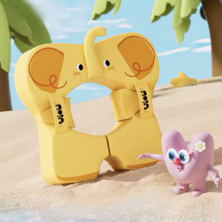 Non-Inflatable Baby Swim Float | Yellow & Pink Cartoon Elephant Design | Puncture-Proof & No-Tip Safety Design | For Ages 1-8