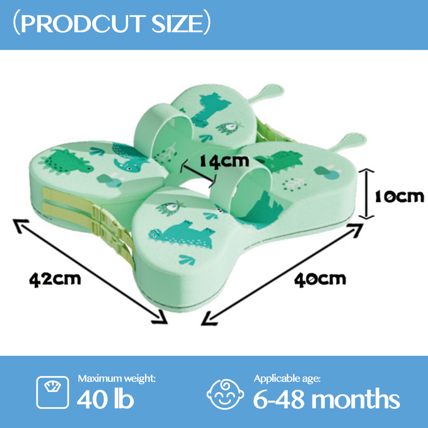 Non-Inflatable Baby Swim Armpit Float for Toddlers (1-3 Years) | Adjustable Anti-Tip Butterfly Design | Safe for Pool & Bathtub (Blue/Green)