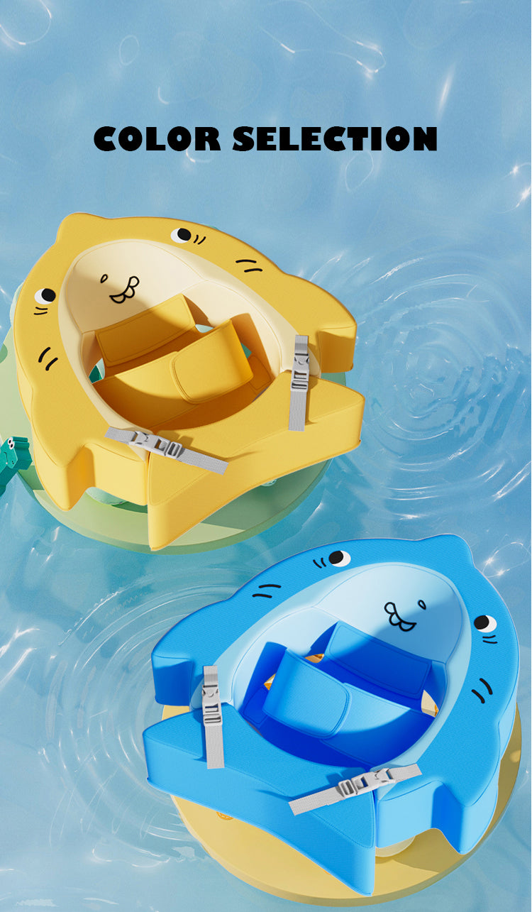 Non-Inflatable EPE Foam (Pearl Foam) Swim Trainer | Baby Swim Float (6-36 Months) | Adjustable & Puncture-Proof | Pool & Beach Safety Ring | Lovely Shark Design | Toddler & Infant Swim Aid (Blue/Yellow)