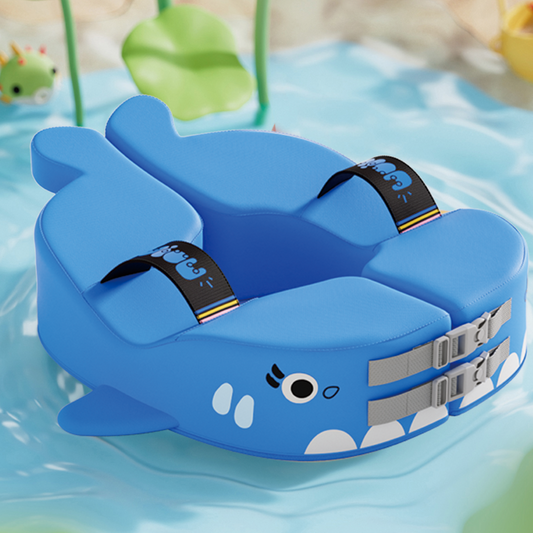 Non-Inflatable Baby Swim Float | Premium EPE Foam Swim Trainer with Neck Support | Puncture-Proof & No-Tip Safety Design | for Infants & Toddlers in Pool & Bathtub (Blue/Yellow)