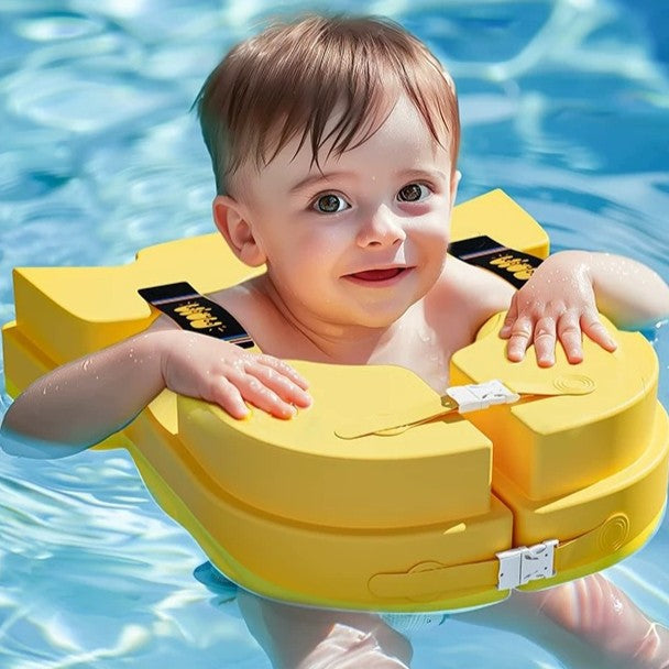 Non-Inflatable Baby Swim Float | Premium EPE Foam Swim Trainer with Neck Support | Puncture-Proof & No-Tip Safety Design | for Infants & Toddlers in Pool & Bathtub(1-3 Years) (Pink/Yellow)
