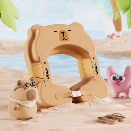 Non-Inflatable Baby Swim Float | Brown & Pink Cartoon Design | Puncture-Proof & No-Tip Safety Design | For Ages 1-6