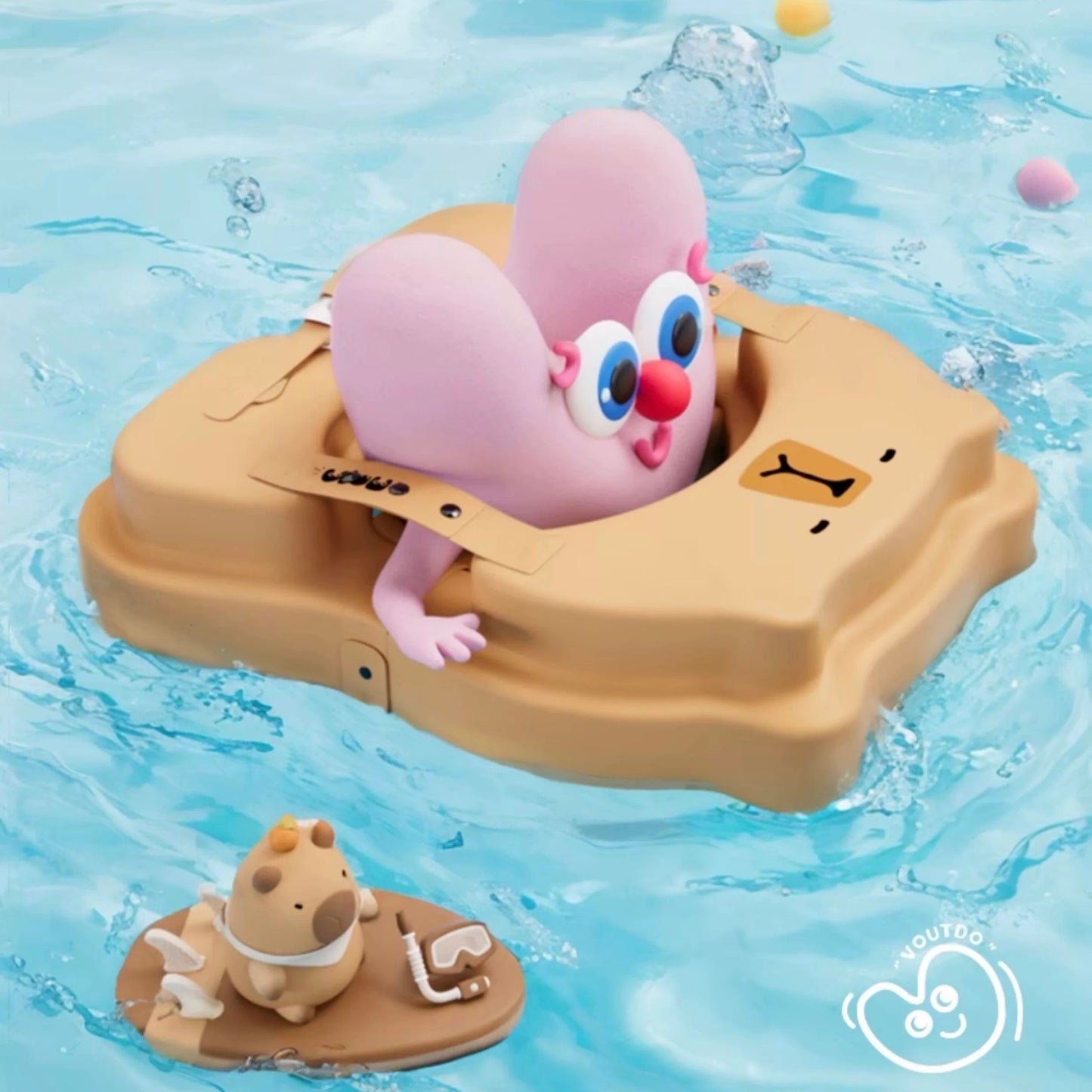 Non-Inflatable Baby Swim Float | Brown & Pink Cartoon Design | Puncture-Proof & No-Tip Safety Design | For Ages 1-6