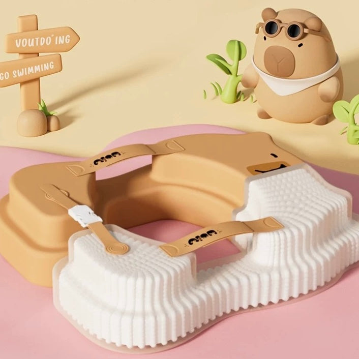 Non-Inflatable Baby Swim Float | Brown & Pink Cartoon Design | Puncture-Proof & No-Tip Safety Design | For Ages 1-6